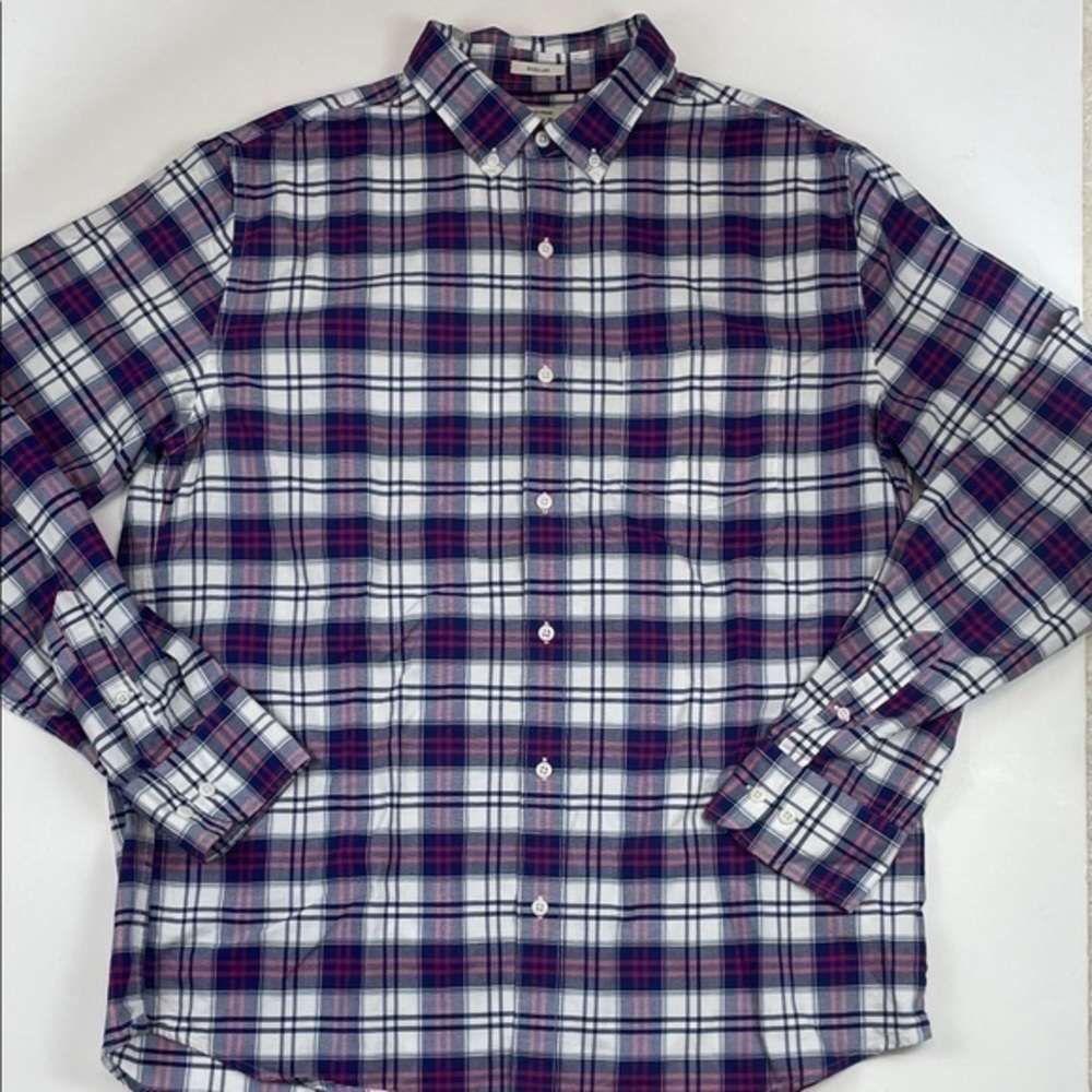 Hawker Rye Stretch Oxford Plaid Button Down Shirt Red Blue White Men Sz L Tall